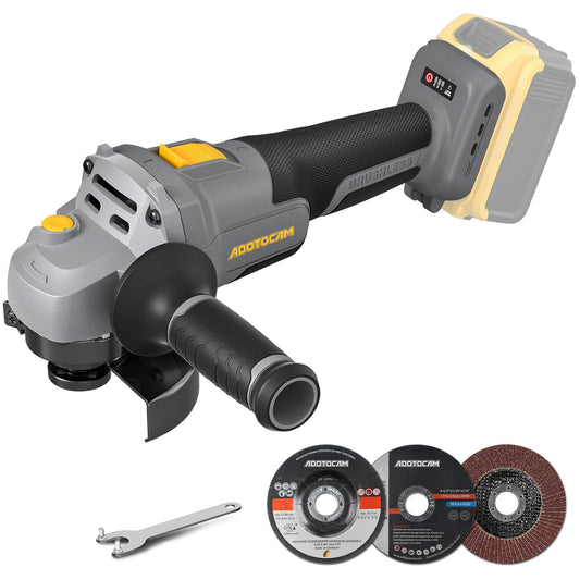 ADOTOCAM Angle Grinder, 20V Brushless Cordless, 4-1/2 Inch, Compatible with Dewalt Battery (No Battery), with Metal Grinding Wheel, for Cutting, Grinding, Polishing, Carving