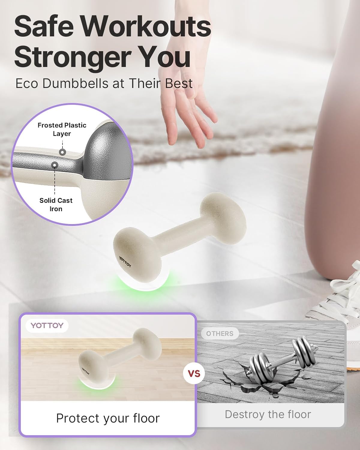 YOTTOY Dumbbell Set for Women - 2 to 15 Pound Non-Slip Hand Weights for Home Workouts | Portable Neoprene Design