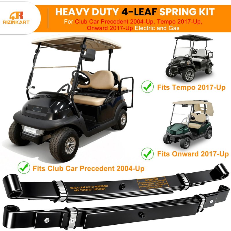 Upgraded Heavy Duty Rear 4-Leaf Spring Kit for Club Car Precedent 2004+,Tempo 2017+, Onward 2017+,2000 Lbs Ultra Load Golf Cart Suspension with Bushings Sleeves U-Bolt, Replace OEM#102509301,102513001