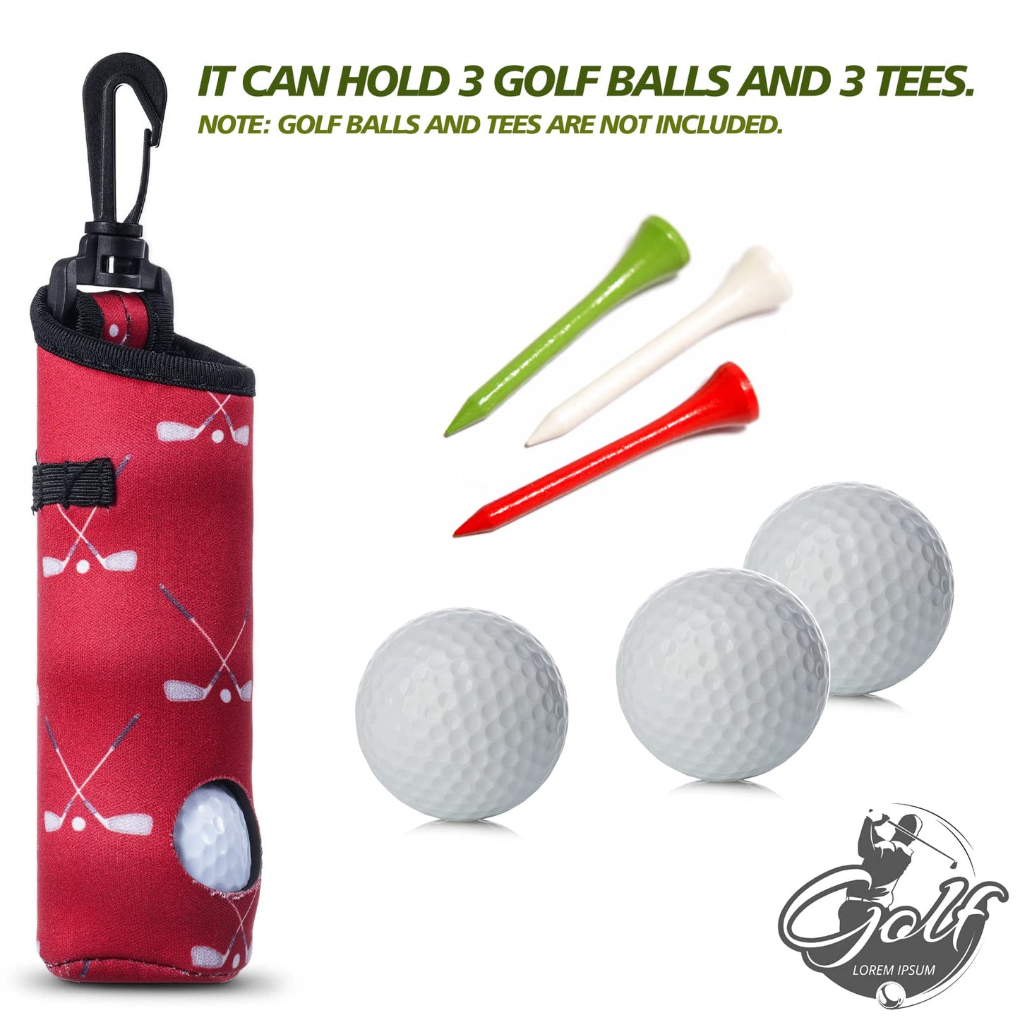 Chivao 4 Pieces Golf Tee Holder Golf Ball Carry Bag Pouch Ball Holder Keychain Belt Clip Gifts Accessories(Vivid Color,Golf)