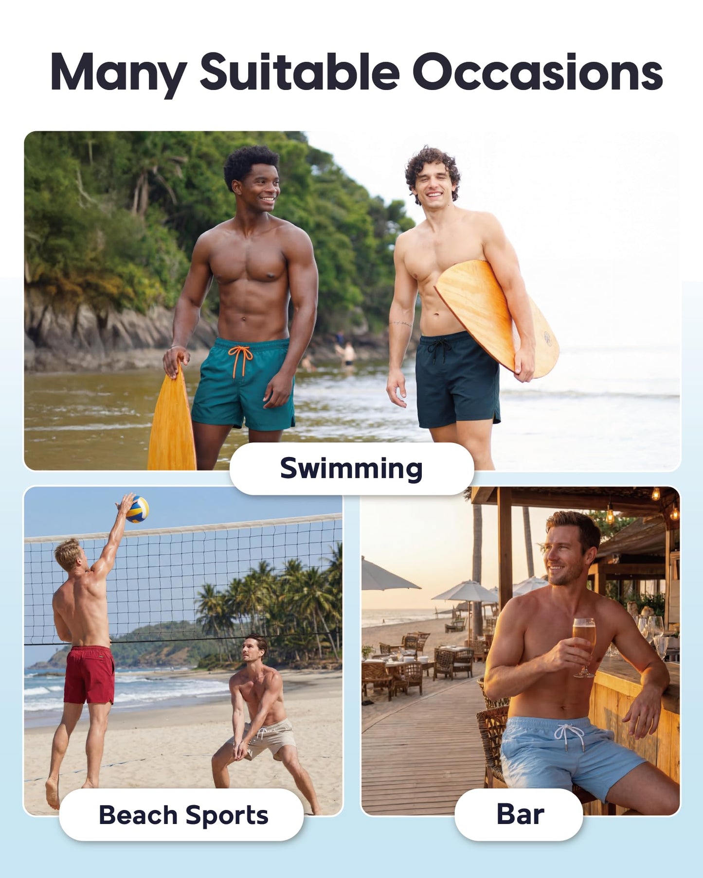 maamgic Mens Swim Trunks 5" with Compression Liner Stretch Quick Dry Swim Shorts Swimming Trunks Bathing Suits Black and Pink Medium