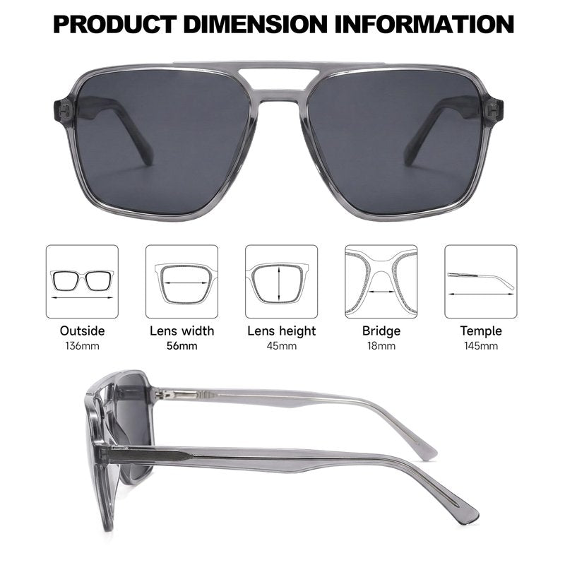 Umbifa 60s Retro Square Aviator Sunglasses for Men Women, Acetate Frame, Polarized, Face Flattering & All-Day Wear