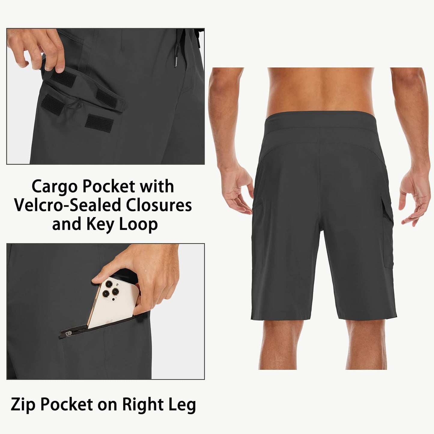 MIVEI 22" Men's Board Shorts - UPF50+ Swim Trunks with Zipper Pocket for Surfing & Beach Fun