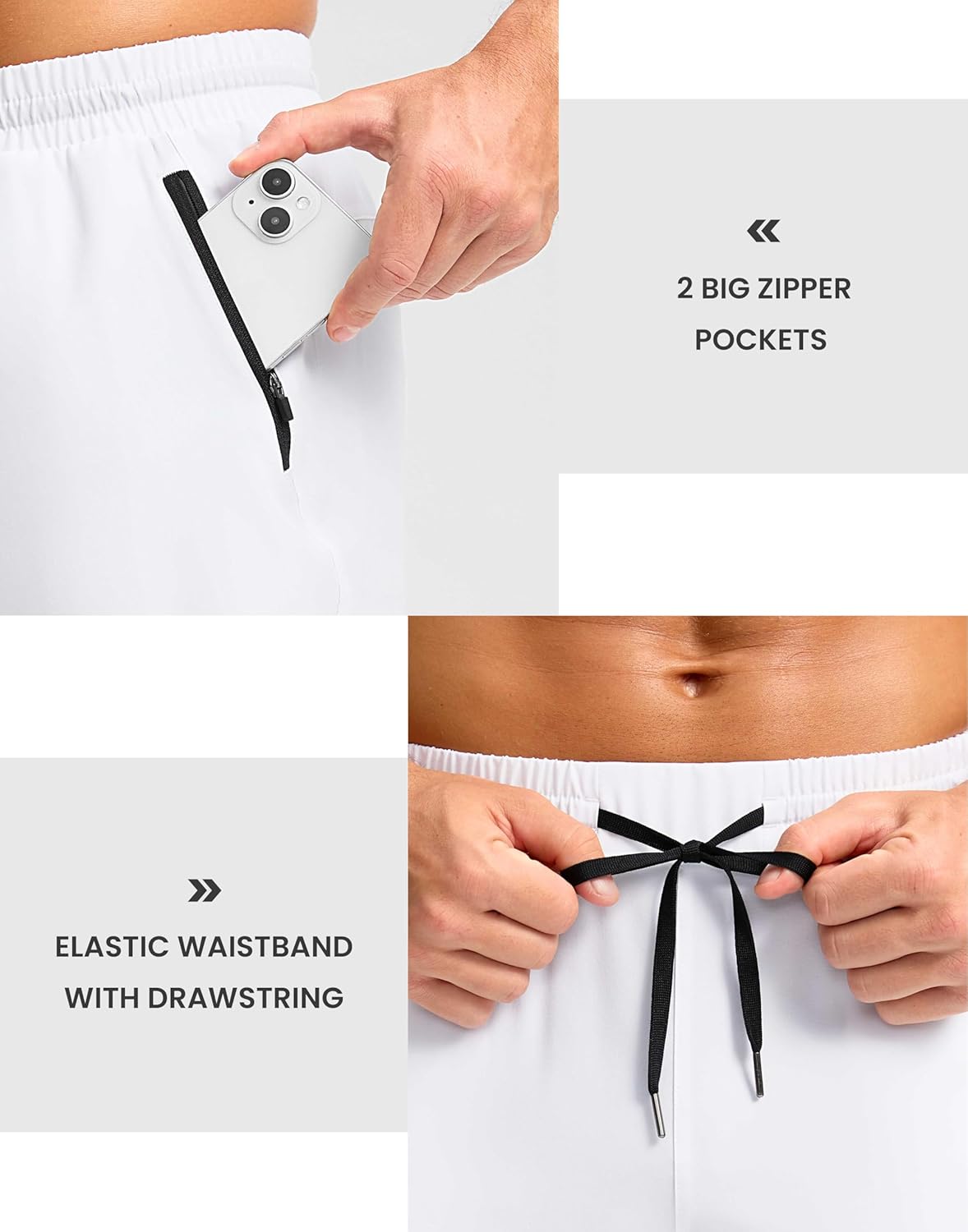 Pudolla Men's Athletic Shorts - Lightweight Quick-Dry Workout Shorts with Zipper Pockets | 5"/7"/9" Sizes