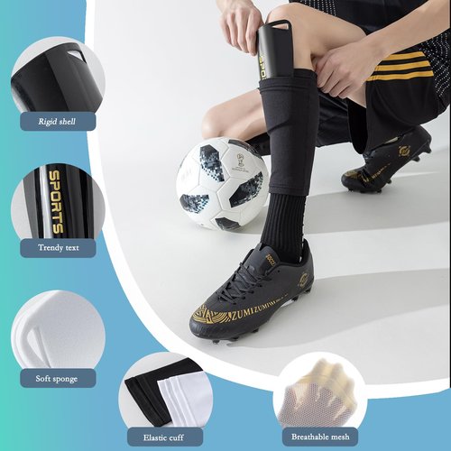Football Socks with Shin Guard for Men, 1 Pairs Mens Grip Soccer Socks and Shin Sleeves with 1 Pairs Shin Guards, Football Game Set, Soccer Equipment Shin Sleeves with Pads for Adults(White)