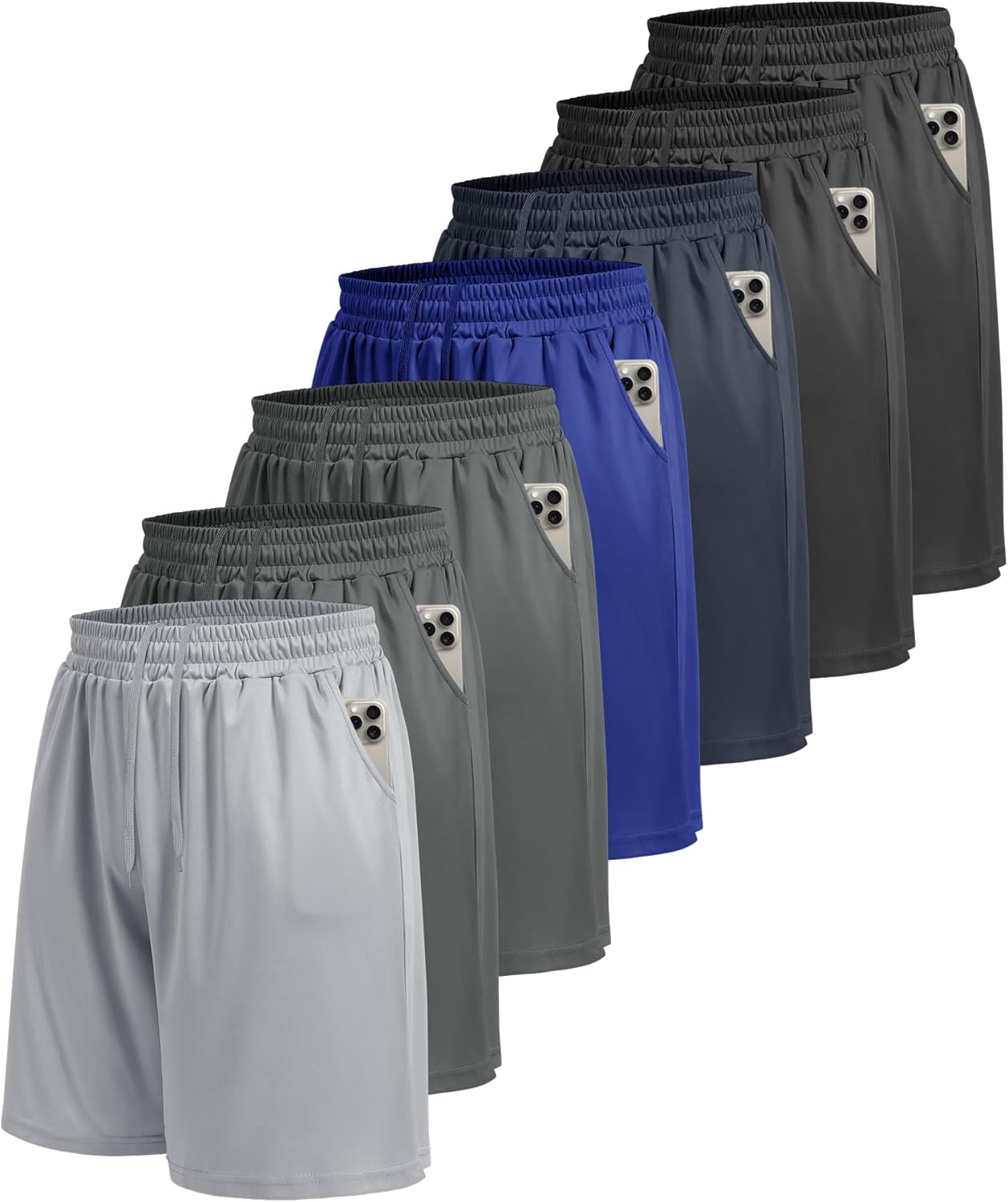 BOOJO Men's Athletic Shorts - Quick-Dry Gym & Basketball Shorts with Pockets | 7-Pack Black Set