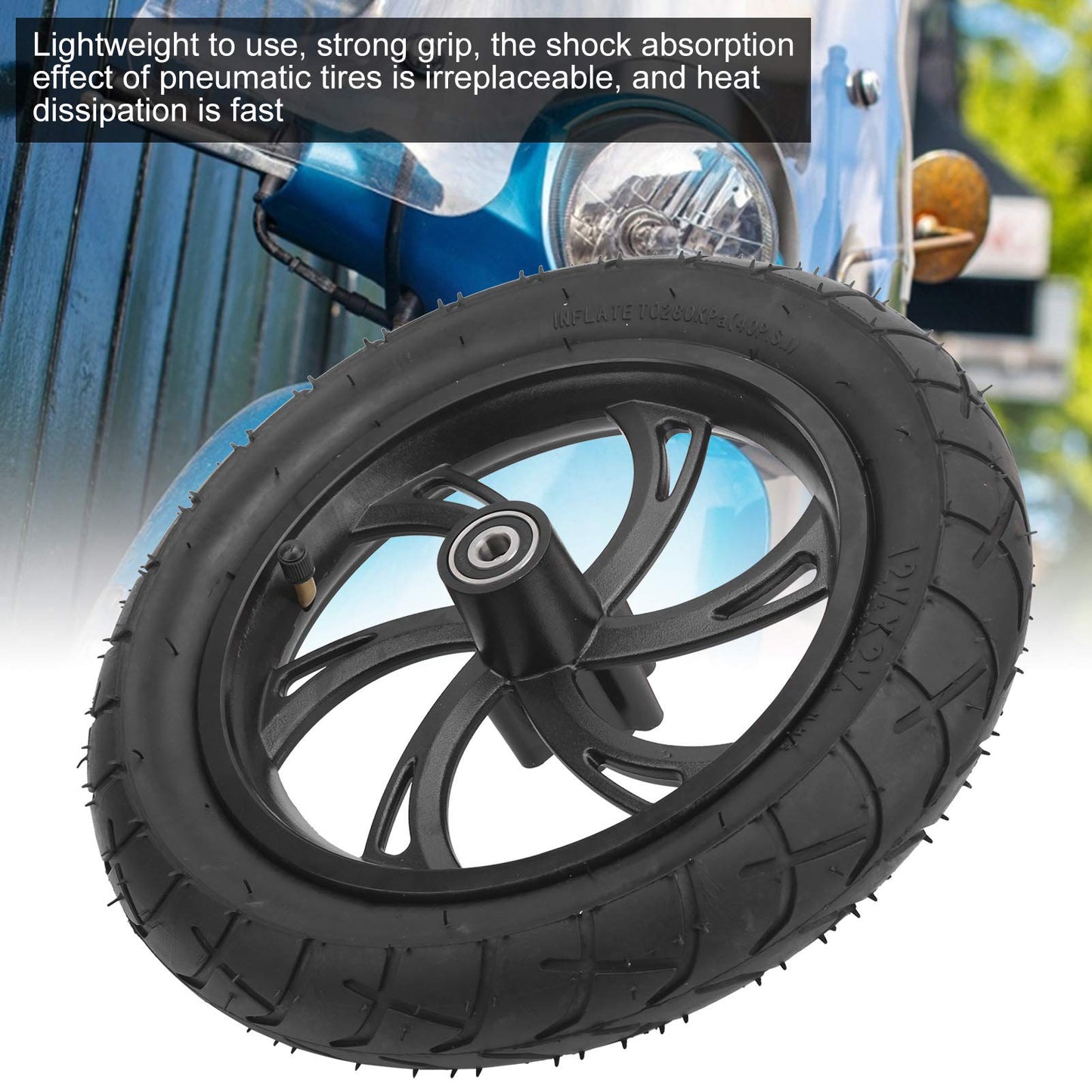 12in Electric Scooter Wheel, Scooter Tire with Wheel Hub Rubber Tyre Replacement 12 1/2X2 1/4