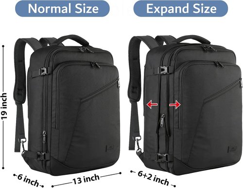MATEIN Extra Large Carry-On Backpack - Expandable Travel Bag for Men & Women | Water-Resistant 40L, Black