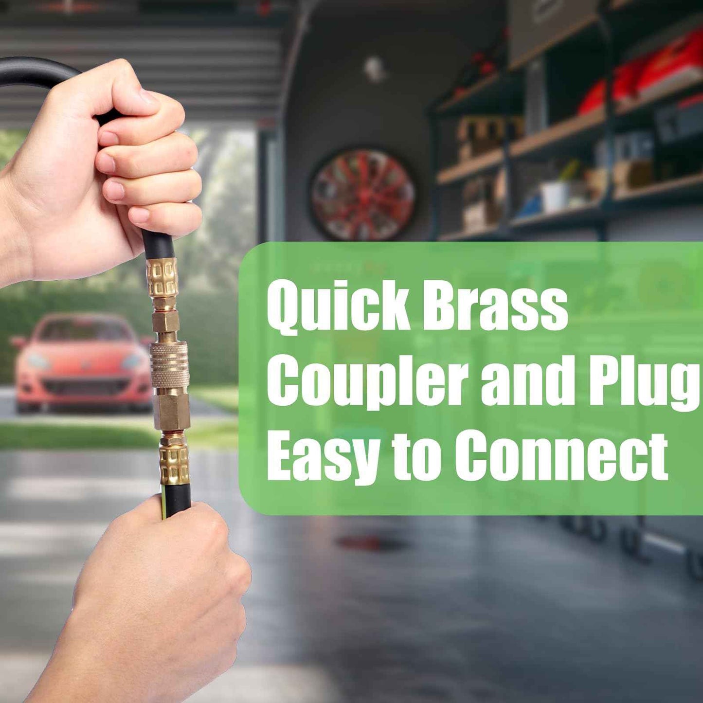 SYEENIFY Air Hose 3/8 in x 10 ft, Thickened 5 Layers Heavy Duty, Kink Resistant, 450PSI Hybrid Air Compressor Hose All-Weather Flexibility with 1/4" Industrial High Flow Quick Brass Coupler and Plug