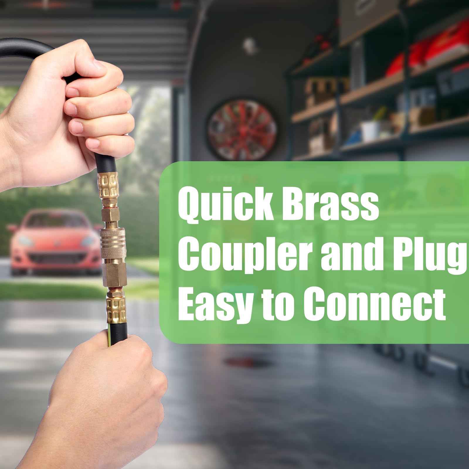 SYEENIFY Air Hose 3/8 in x 10 ft, Thickened 5 Layers Heavy Duty, Kink Resistant, 450PSI Hybrid Air Compressor Hose All-Weather Flexibility with 1/4" Industrial High Flow Quick Brass Coupler and Plug