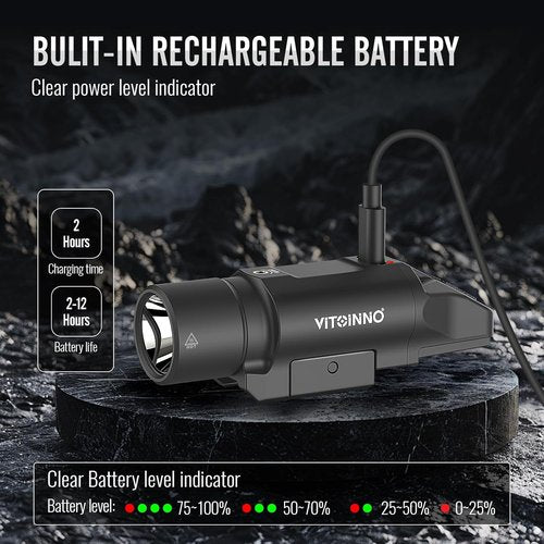 1500 Lumens Tactical Flashlight - Rechargeable Red Laser Light Combo for Rifle with Picatinny Rail