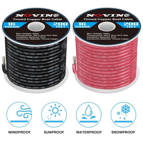 16 Gauge Marine Wire - Tinned Copper Electrical Cable for Boats & Automotive | 200FT Red & Black