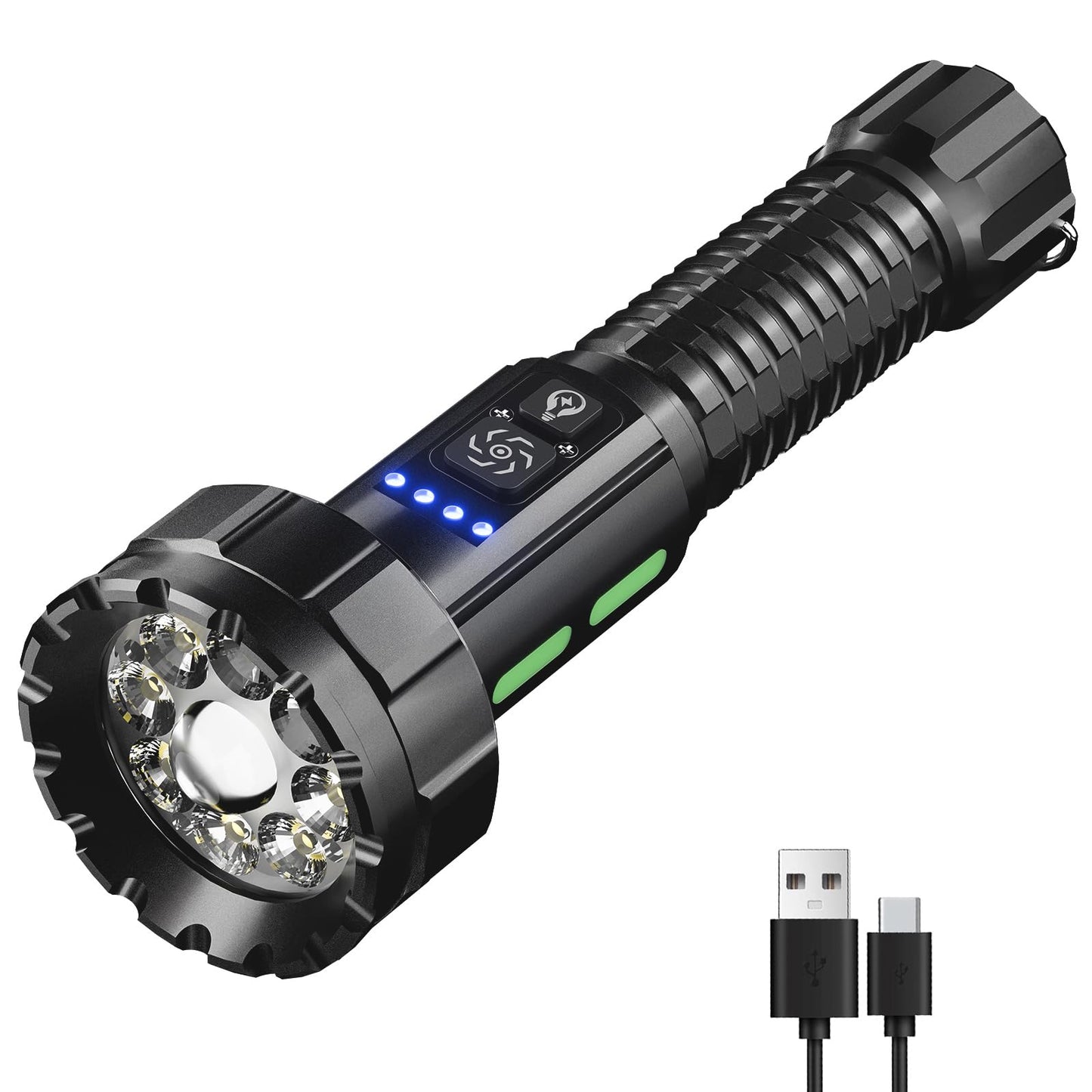 Flashlight High Lumen Rechargeable, Super Bright LED Tactical Flashlights with COB Camping Light, 11 Modes Waterproof Bidirectional Lighting Powerful Flash Light for Emergency Home Hiking (11 Modes)