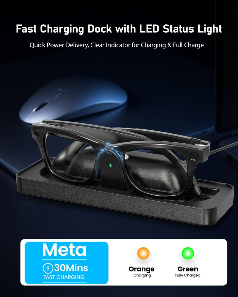 ToKismet Charging Station Compatible with RayBan & Oakley Meta Smart Glasses（Gen 1&2） – Fast Charger Dock with LED Indicator, Fits Wayfarer, Headliner, Skyler,Blayzer Scriber Optics& HSTN Accessories