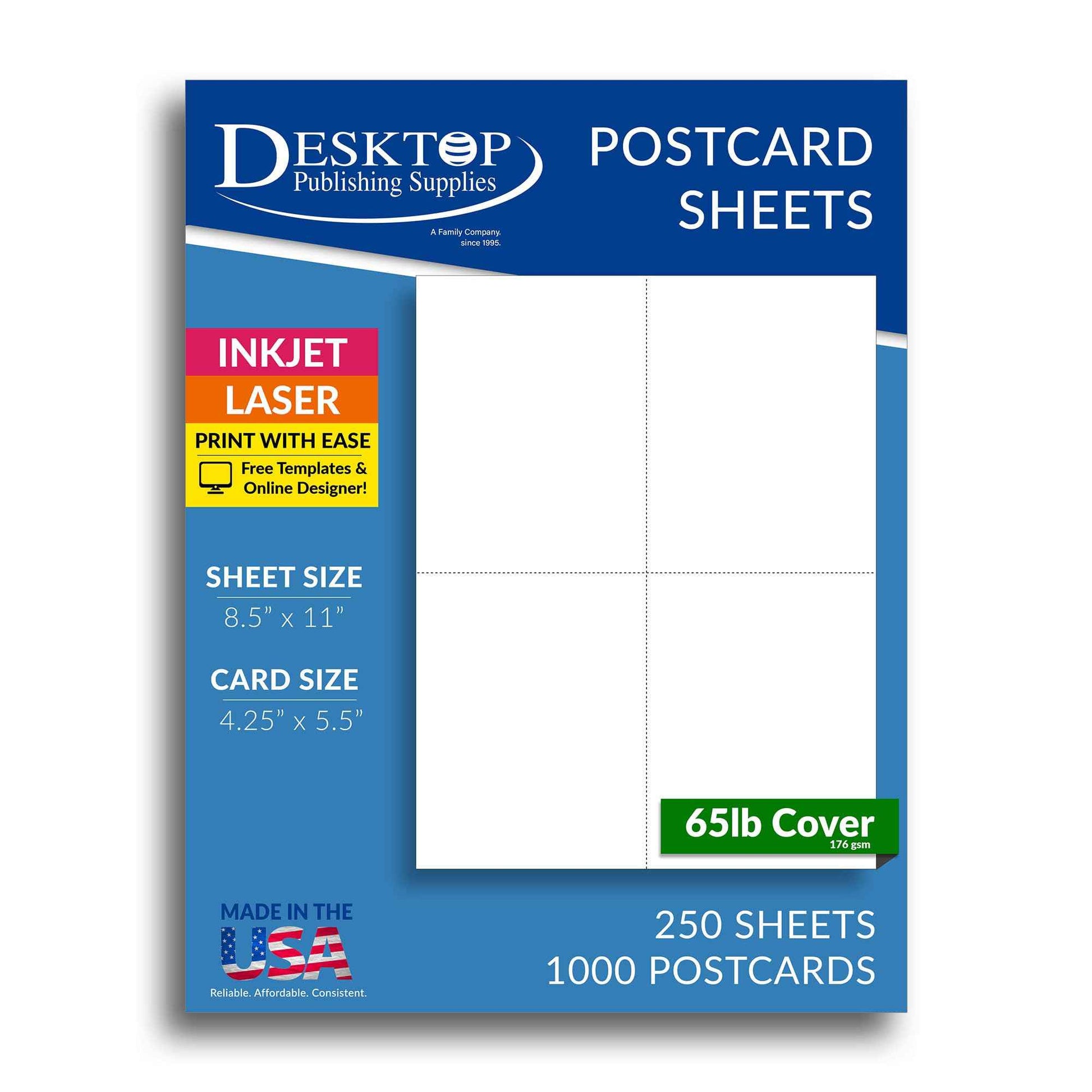 65lb White 4up Postcards - Desktop Publishing Supplies, Inc.™ Brand (250 Sheets / 1000 Postcards)