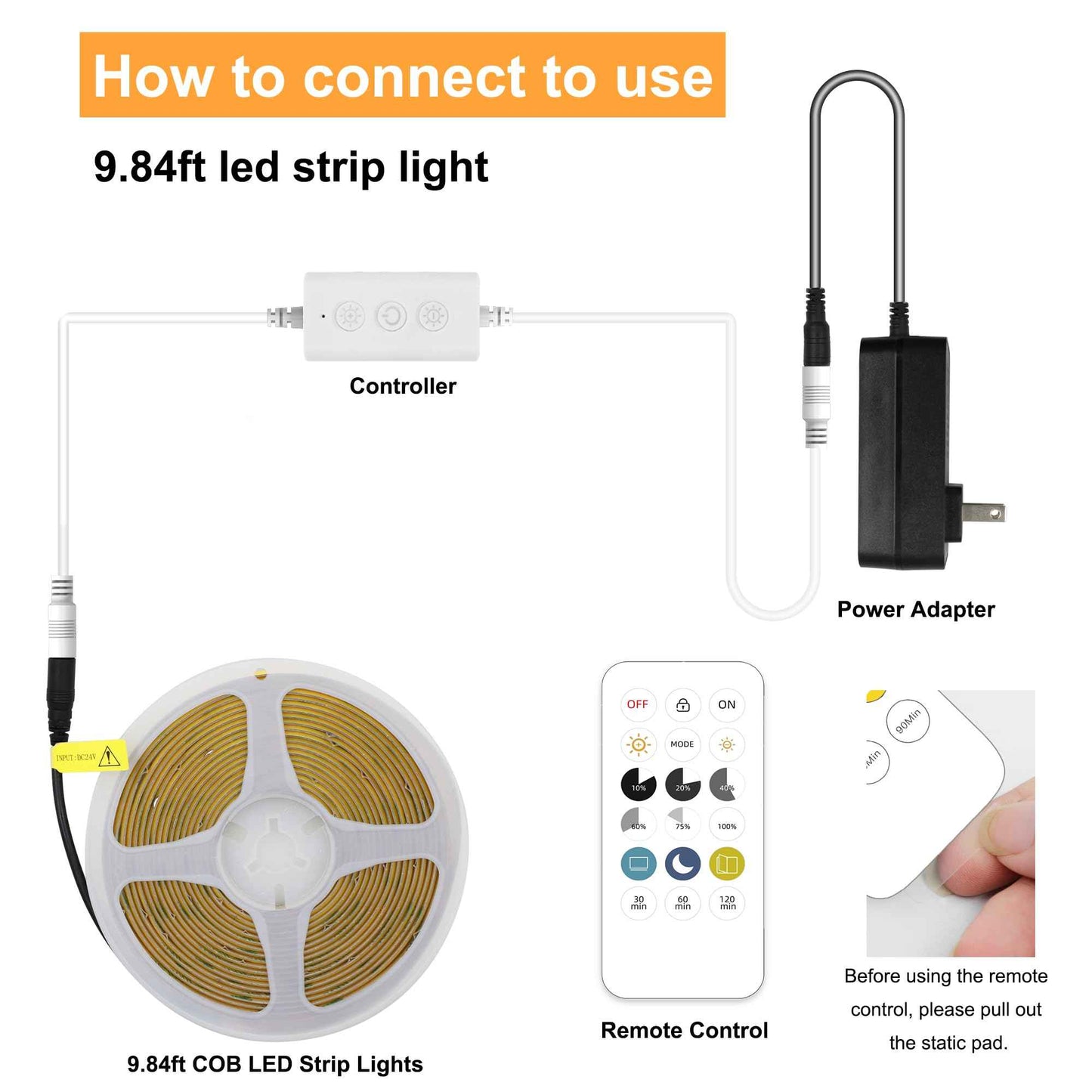 AXMOTUT 9.84ft Smart COB LED Strip Lights, 24V Warm White 2700K Dimmable LED Light Strips, High Bright COB LED Ribbon with Power Supply and app Control for Room, Kitchen Cabinet, TV, Shelf