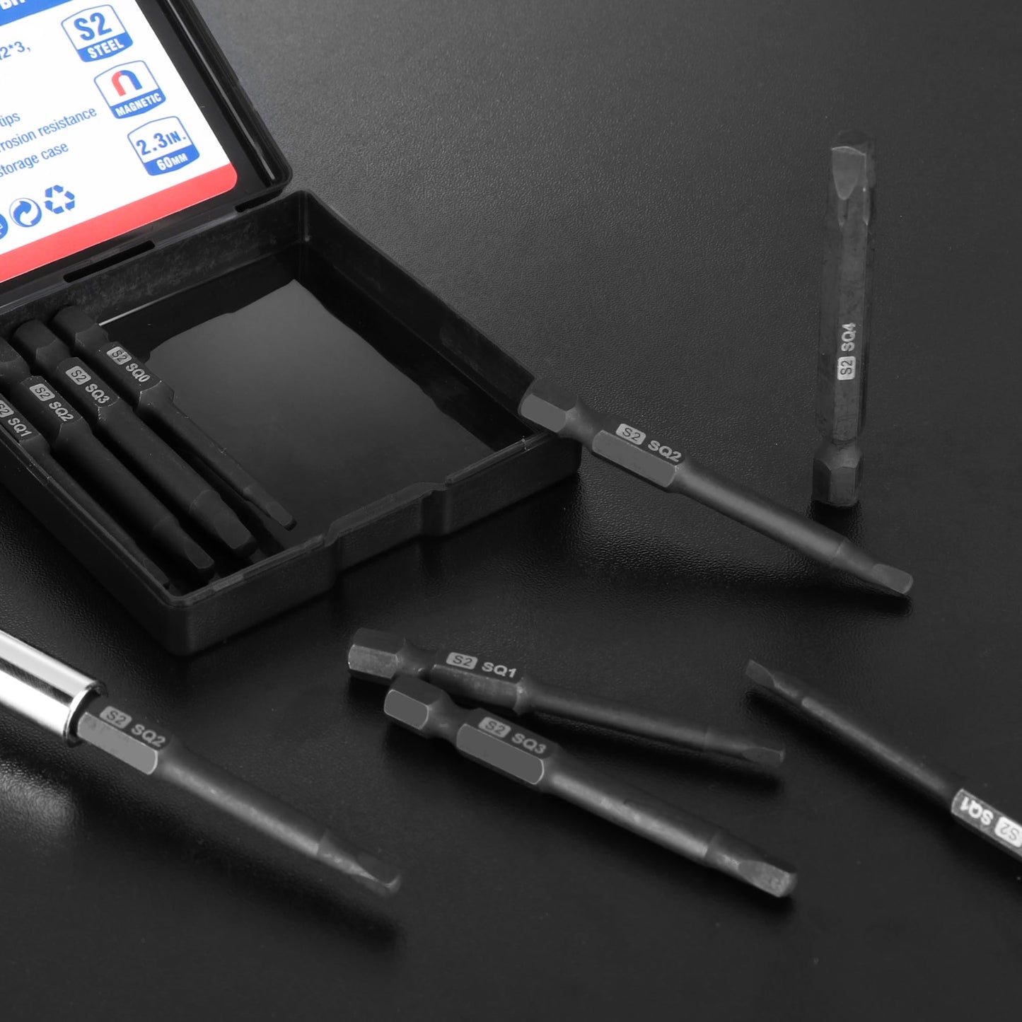 WORKPRO 10pcs Square Bit Set, CNC Machined S2 Steel Magnetic Screwdriver Bits Set, 1/4 Inch Hex Shank Driver Bits, 2.3 Inch Long Screwdriver Bits Set with Storage Box