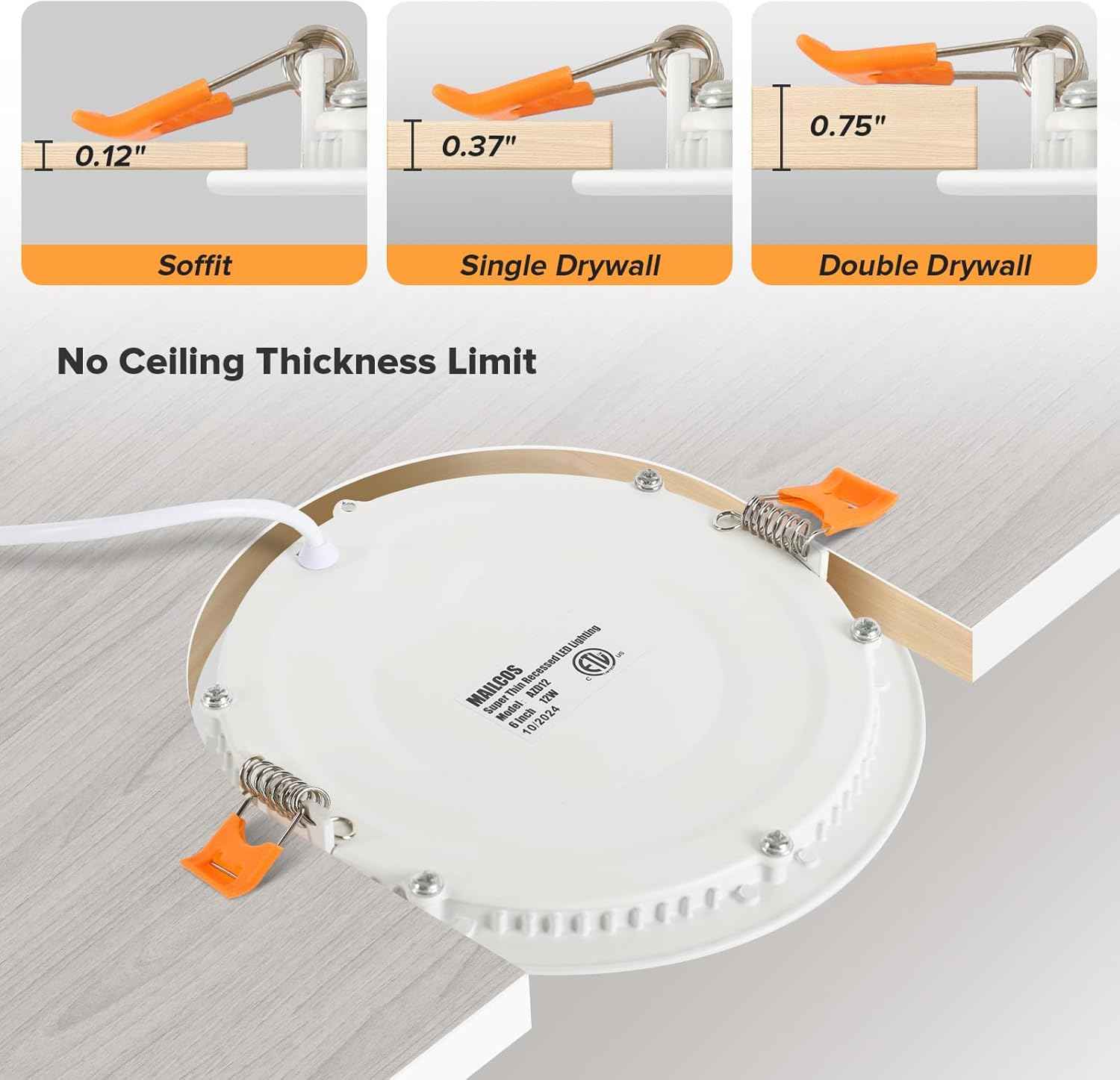 Ultra-Thin 12 Pack 6-Inch Dimmable LED Recessed Lighting - 5CCT Selectable, 1050LM, ETL
