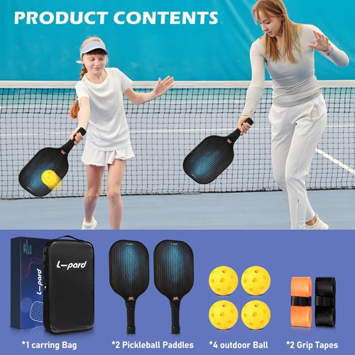 Enmpnornb Pickleball Paddles Set of 2,Carbon Fiber Pickleball Set,Durable Fiberglass Surface with Polypropylene Honeycomb Core, Cushion Grip and Carry Bag for Beginner