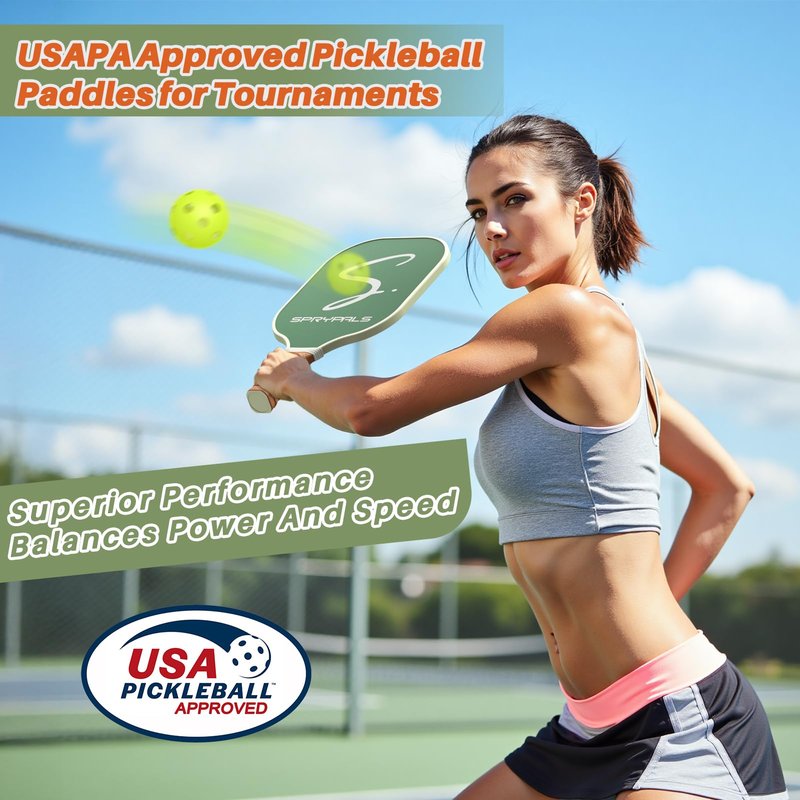 Sprypals Pickleball Paddles Set of 4,USAPA Approved Pickleball Paddle Cute Pickleball Set with 4 Pickleball Paddles, 4 Indoor & Outdoor Balls and 1 Carry Bag, Pickle Ball Set for Men Women Beginners