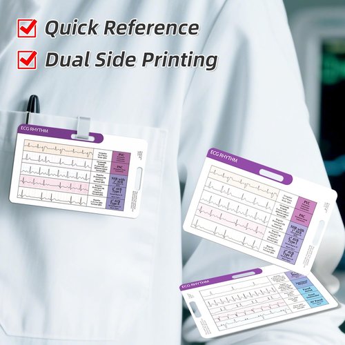 EKG Rhythm Interpretation Card - Quick ECG Reference Guide with 3X Magnifier & Badge Holder | Durable Plastic, Upgraded Text
