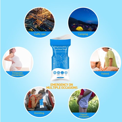 Moodooy Disposable Emergency Urinal, Portable Camping Urinre Bag, Travel Pee Bags, Traffic Jam Emergency Portable Urine Bag, Vomit Bags, for Men Women Kids Children Patient （12 Pack Blue