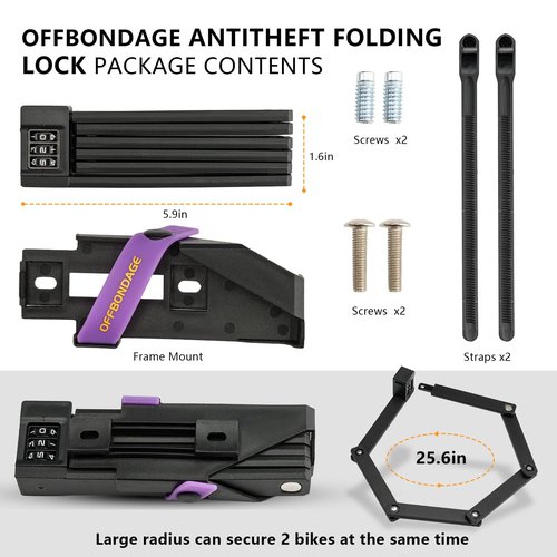 OFFBONDAGE Folding Bike Lock Combination with Mount Bracket Kit, 3-Digit Combo for Bicycles, Heavy Duty Anti-Theft, Anti-Cut Bicycle Lock for Electric Scooters