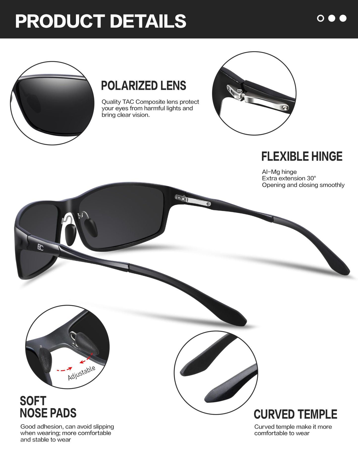 BIRCEN Polarized Wrap-Around Sunglasses Men: UV Protection Anti-Glare Lightweight Metal Shades for Men Driving Fishing