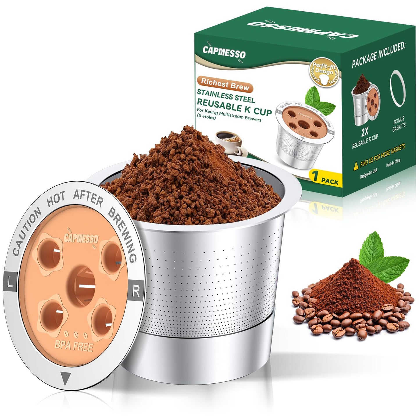 CAPMESSO Reusable K Cups for Keurig: 2025 Updated My K Cup Stainless Steel Coffee Filter Refillable Coffee Pods for K Supreme/K Slim/k-Duo Gen 2/K-Brew Chill with Multistream Technology (1 Pack)