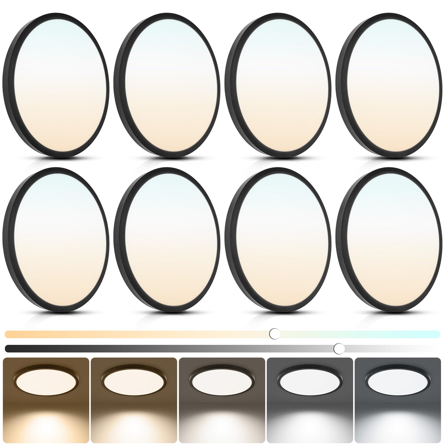 Laiyidia 12 Inch Dimmable Flush Mount Ceiling Light Fixtures, 5CCT (2700K-6500K) Selectable, 24W 2640LM, 50000- Hour Lifespan, Ultra Slim LED Ceiling Light for Bedroom, Black, 8Pack