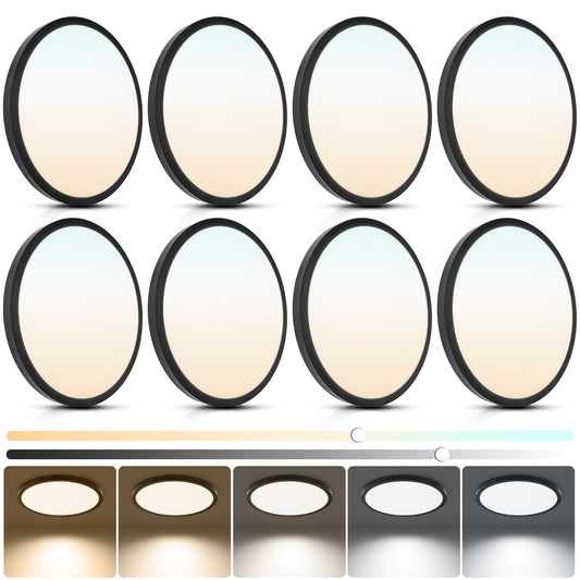 Laiyidia 12 Inch Dimmable Flush Mount Ceiling Light Fixtures, 5CCT (2700K-6500K) Selectable, 24W 2640LM, 50000- Hour Lifespan, Ultra Slim LED Ceiling Light for Bedroom, Black, 8Pack