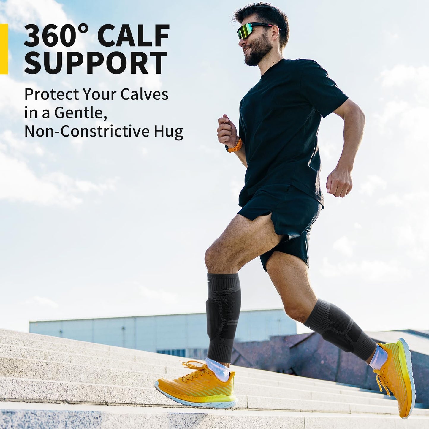 CAMBIVO Calf Compression Sleeves with EVA Pads for Shin Splints, Shin Guards for Men & Women, Leg Brace Support for Running (Pure Black, Large)