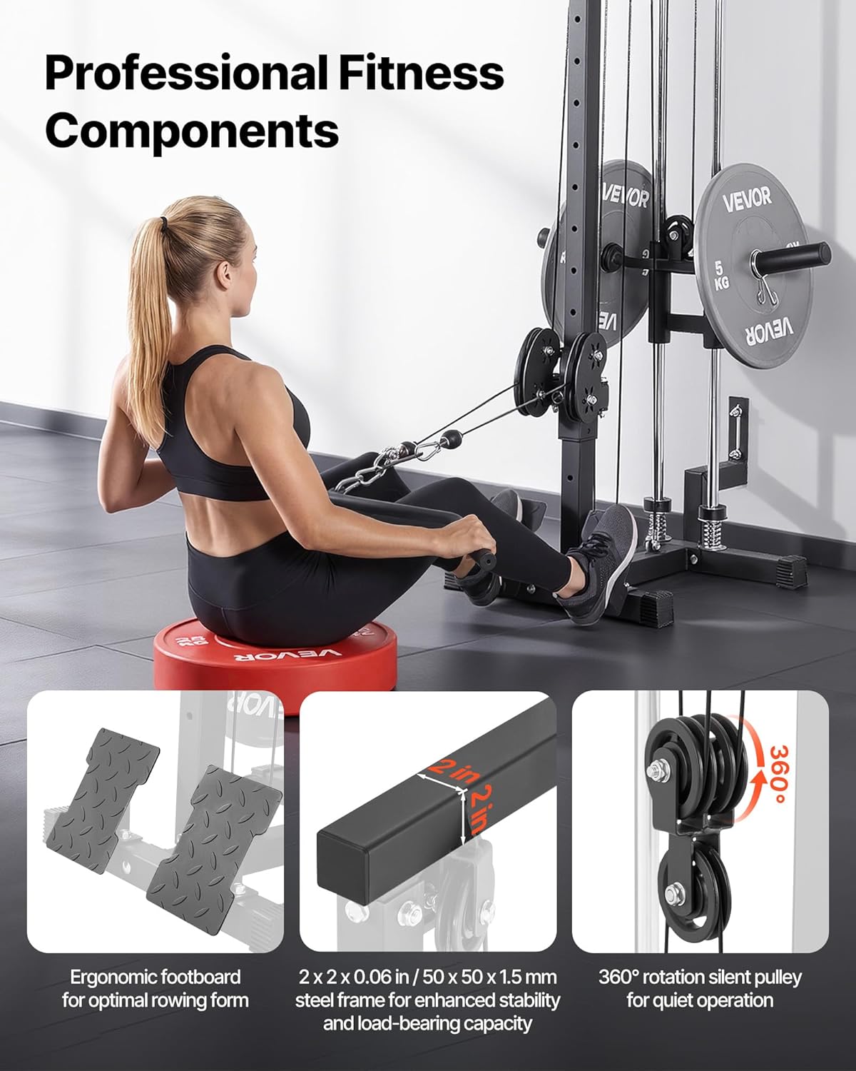 VEVOR LAT Pull Down Machine - 3-in-1 Cable Gym Equipment with 18-Level Height Adjustment | 500 lbs Capacity