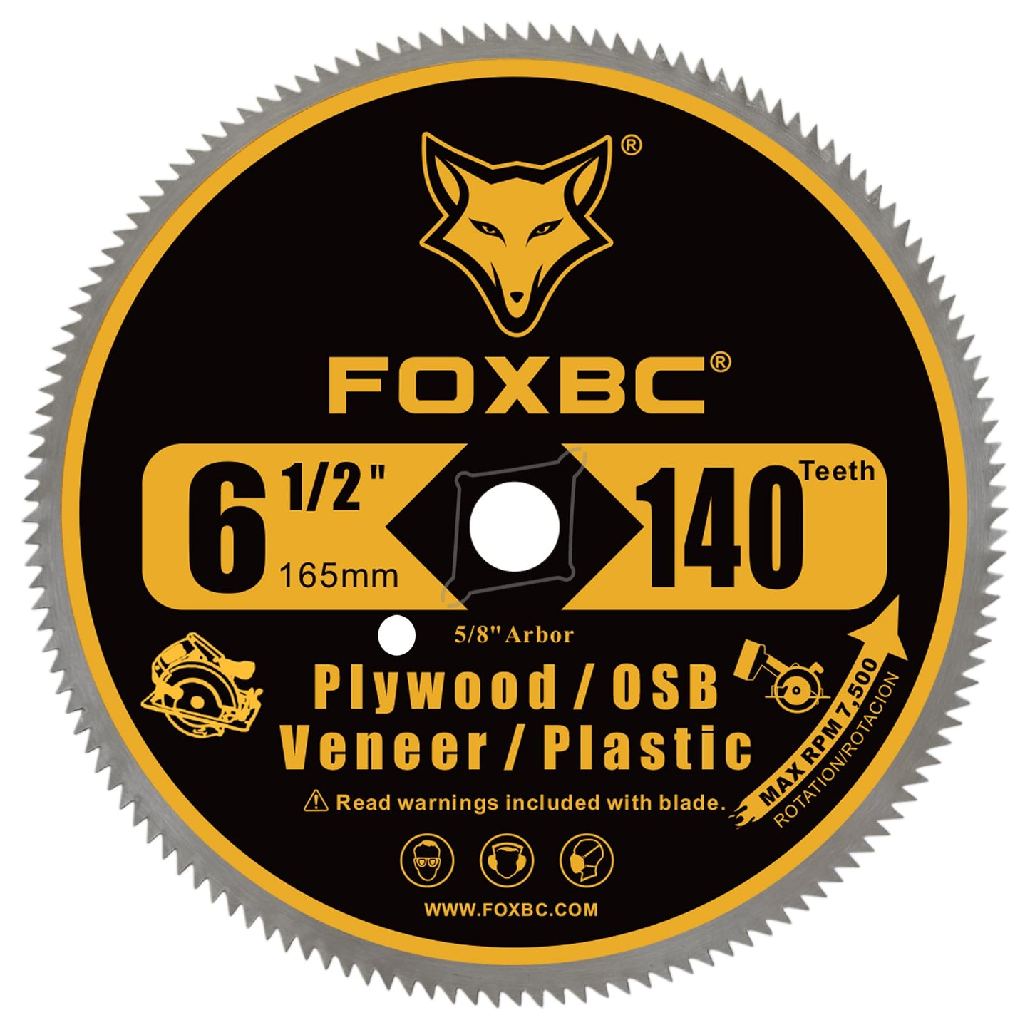 FOXBC 6-1/2 Inch 140 Tooth Circular Saw Blade for Plywood, OSB, Plastic, Veneer Wood Cutting with 5/8-Inch Diamond Arbor