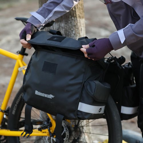 abamita Bike Pannier Bag Premium Waterproof Rhinowalk Double Pannier Bags Saddle Bags for Rear Rack Bicycles With Carrying Handle With Reflective Trim Cycling Accessories-Black(40L)