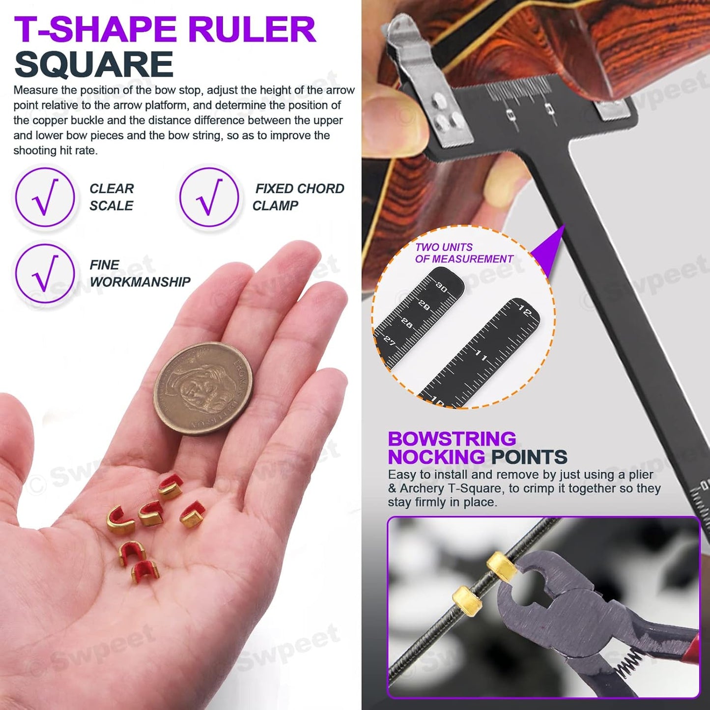 Swpeet 17-Piece Archery Bow String Tools Kit - Nocking Buckle, Wax, Ruler & More