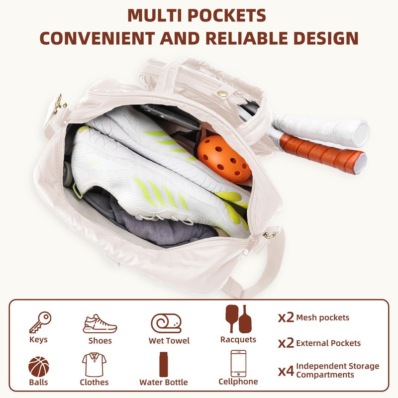 VANNMESTER Pickleball Bag for Women with Detachable Paddle Case,Stylish Tote Large Capacity Paddle Holder,External Water Holder and Ball Bag, Waterproof Shoulder Pickleball Tote White