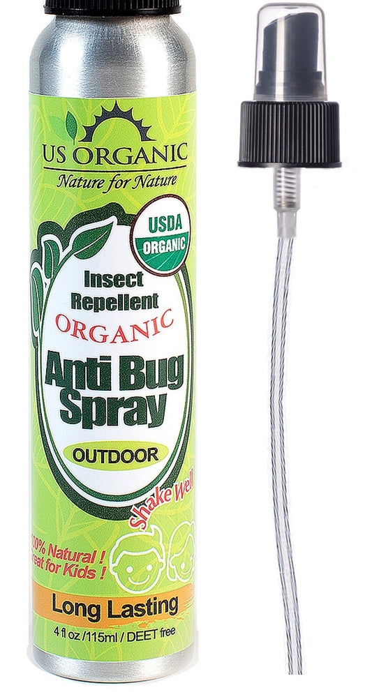 US Organic Mosquito Repellent Anti Bug Outdoor Pump Spray, 4 oz, Certified Organic, DEET-Free, Natural Insect Protection for Camping, Hiking, Travel