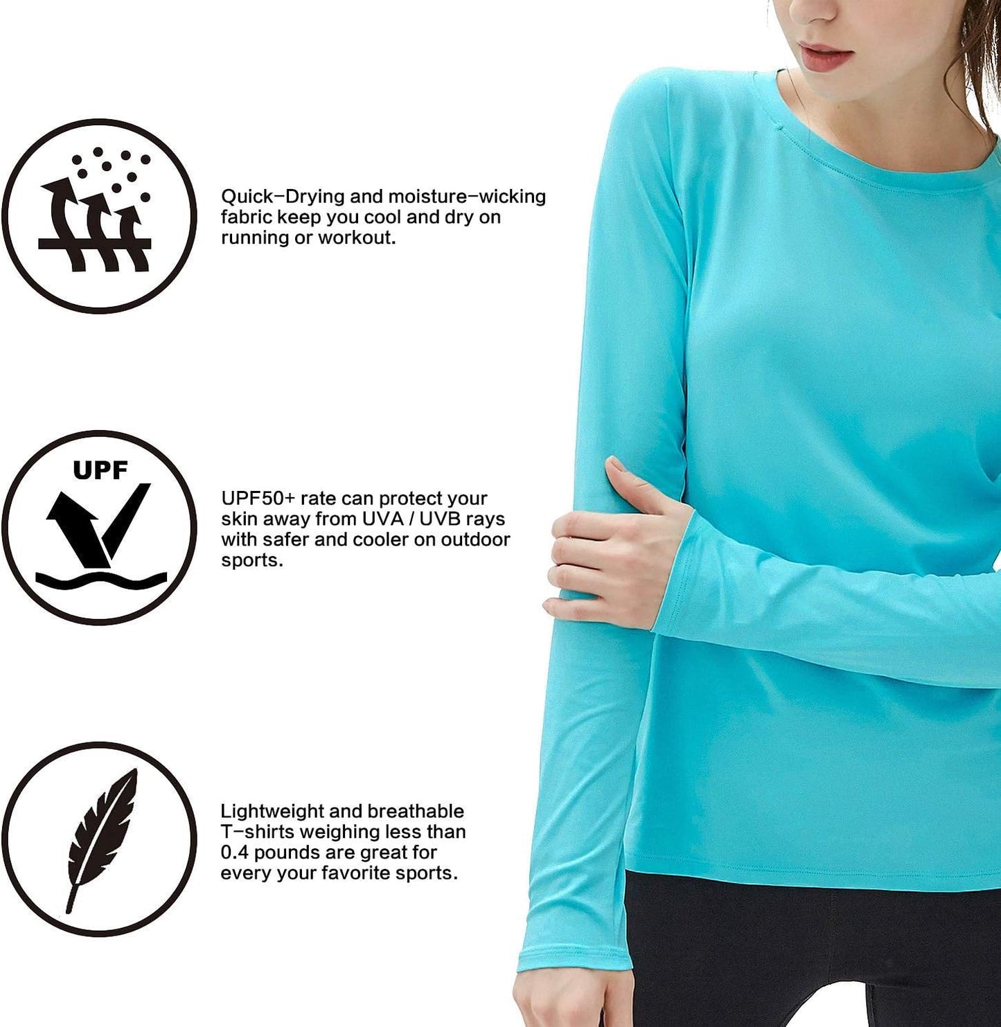 Skiennix Women's UPF 50+ Long Sleeve Workout Shirt - Quick Dry UV Sun Protection (Size: L)