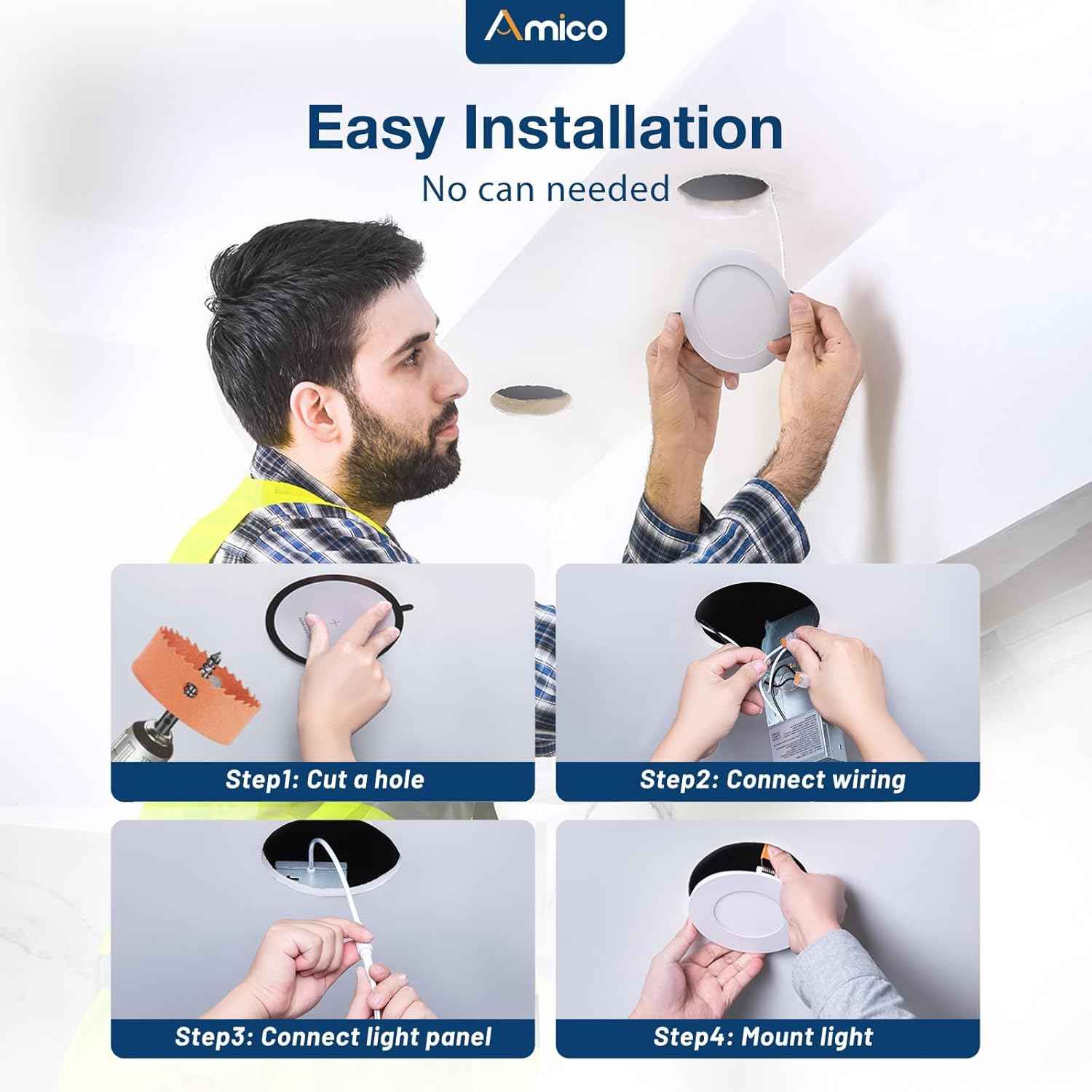 Ultra-Thin 6-Pack 6-Inch LED Recessed Ceiling Lights - Dimmable 5CCT 1100LM Wafer Downlights