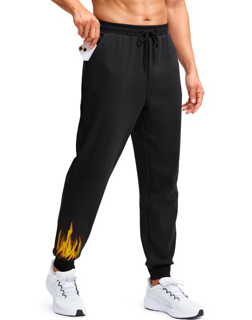 Soothfeel Men's Fleece Joggers Cotton Sweatpants with Deep Pockets Loose Athletic Running Gym Workout Winter Warm Pants, Black L