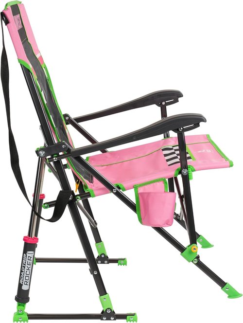 GCI Outdoor Rocking Camping Chair - Portable Folding Design with Durable Armrests & Drink Holder, Pink
