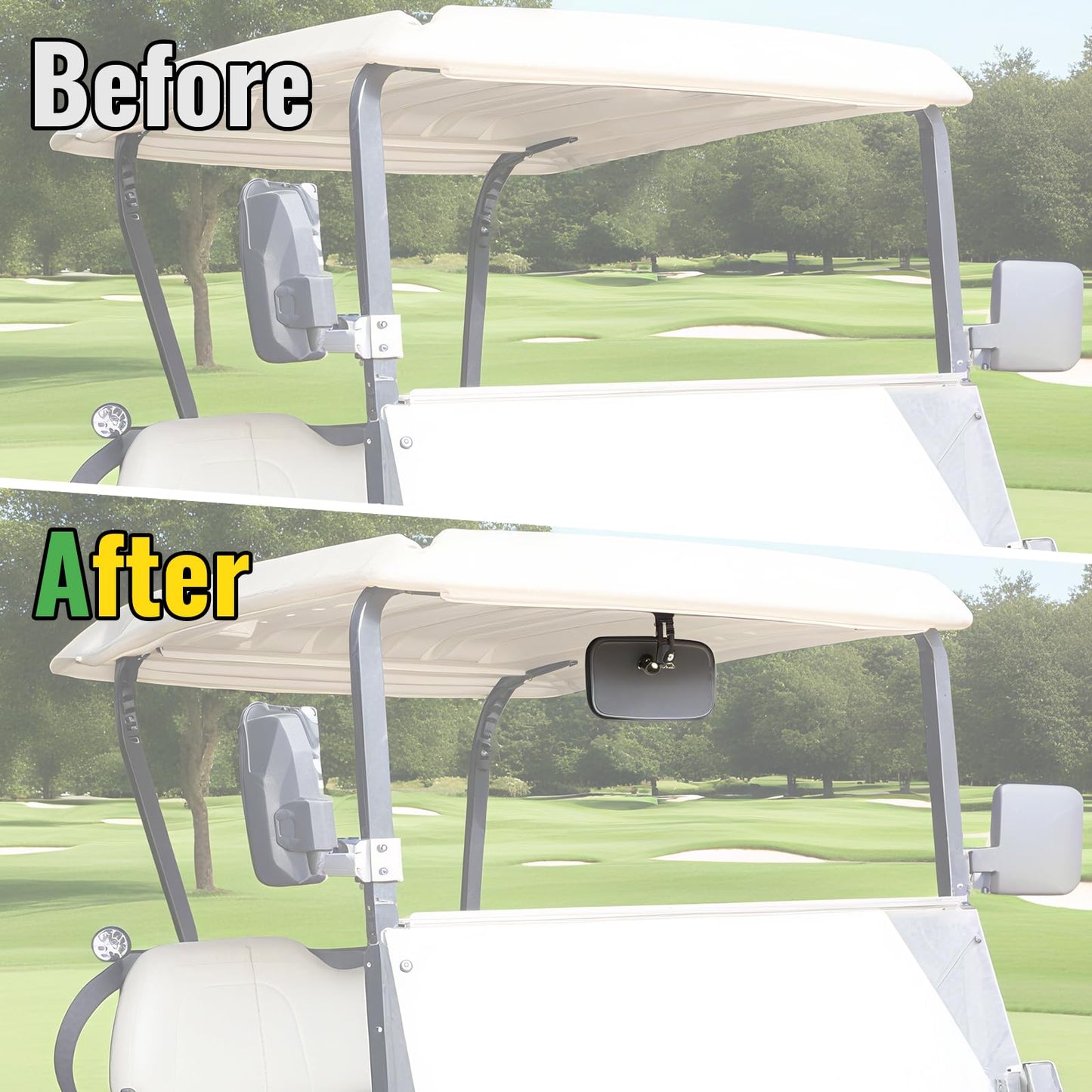 Universal Golf Cart Rear View Mirrors Wide Panoramic Convex Curved Accessory for EZGO, Club Car, Yamaha Adjustable Easy Install