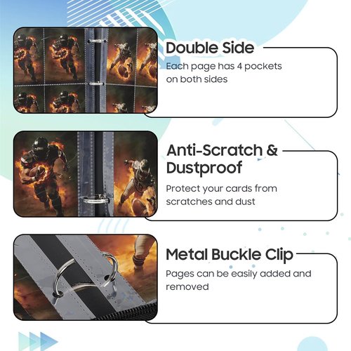 Football Card Binder - 4 Pocket Trading Card Album with 400 Pockets & 50 Removable Sleeves | Portable Collectible Holder for Kids
