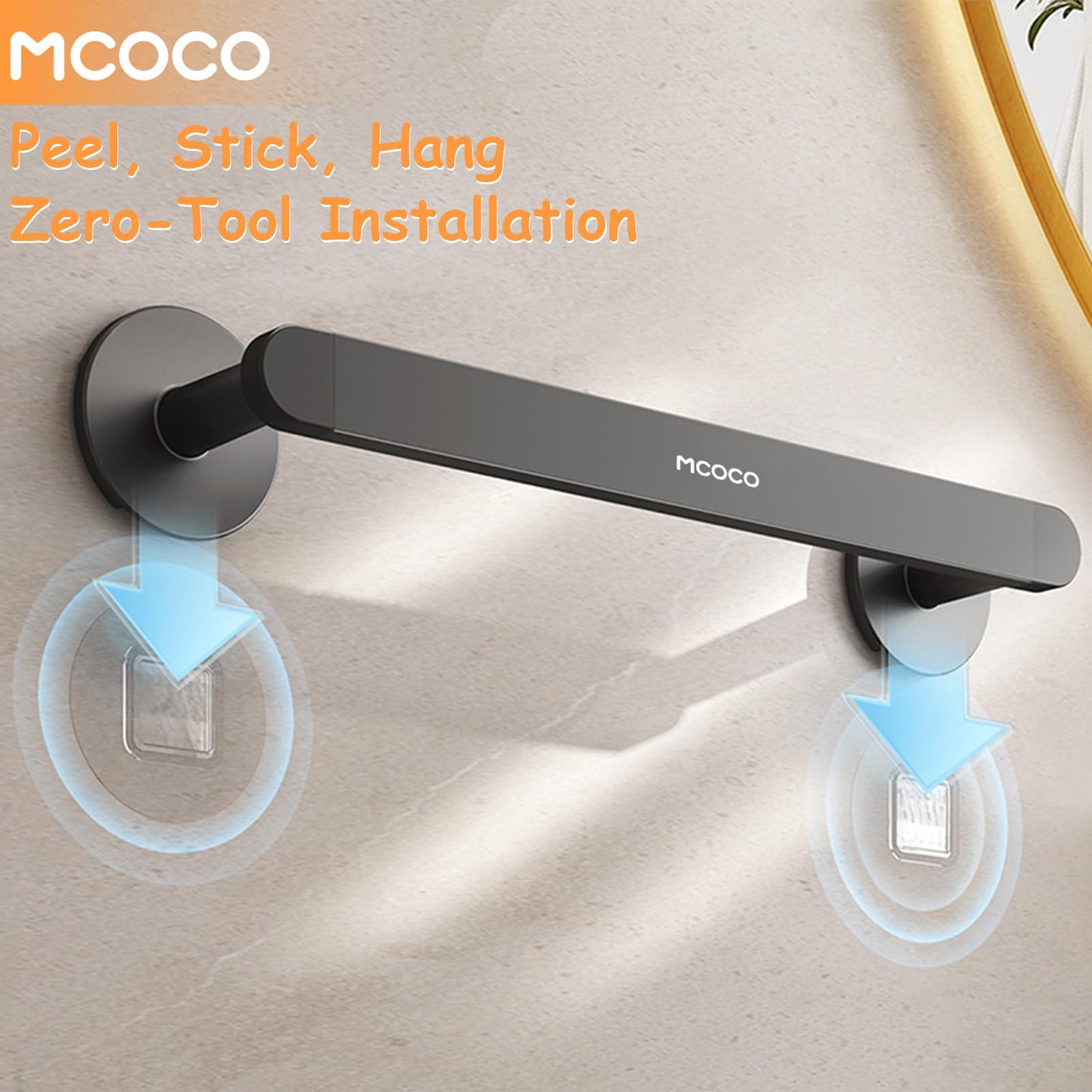 MCOCO Towel Rack for Bathroom Wall Mounted Adhesive Holder No Drill 15.8 inch Multi Use Space Saving Hanger for Towels Pot Lids Shoes 4 Layer Shield Rustproof Home Decor Classic White