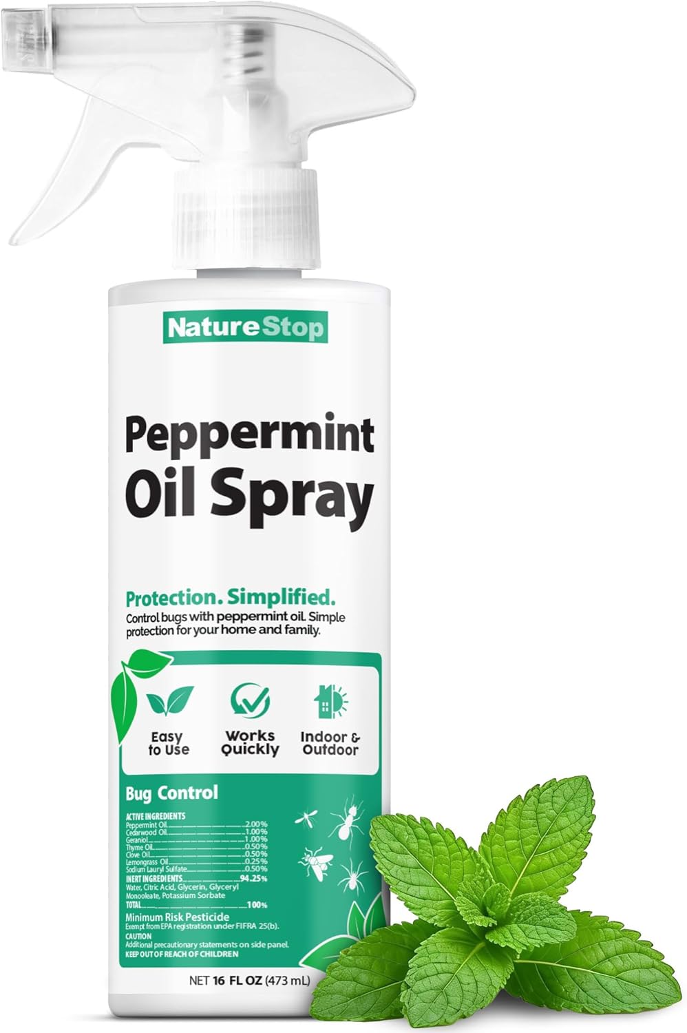 Peppermint Oil Insect Repellent Spray - Natural Bug Deterrent for Indoor & Outdoor Use, 16 oz