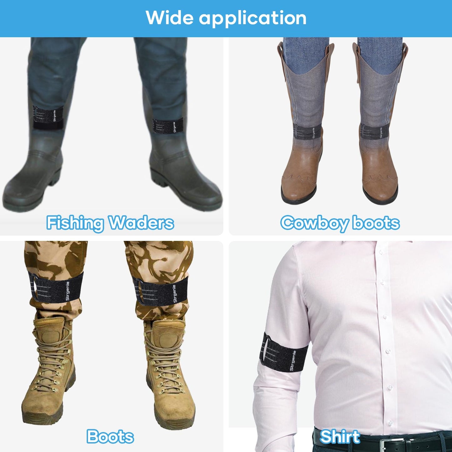 Strgenie Cowboy Boot Straps, Adjustable Elastic Pant Leg Straps for Biking, Fishing, Hiking, Wading etc.
