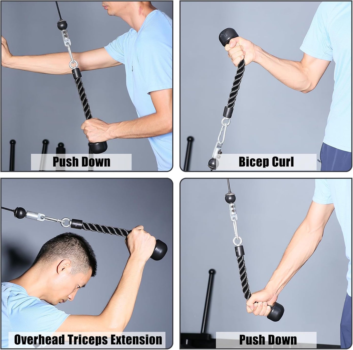 Tricep Rope - Heavy Duty Coated Nylon Fitness Attachment | 27 & 36 Inches, Solid Rubber Ends