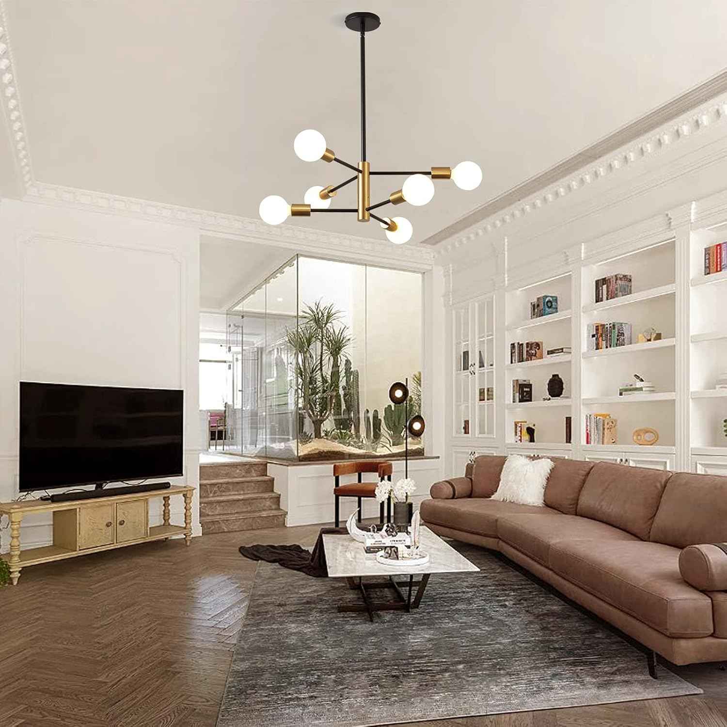 8-Light Gold Sputnik Chandelier - Modern Adjustable Ceiling Light for Dining Room, Kitchen & Foyer