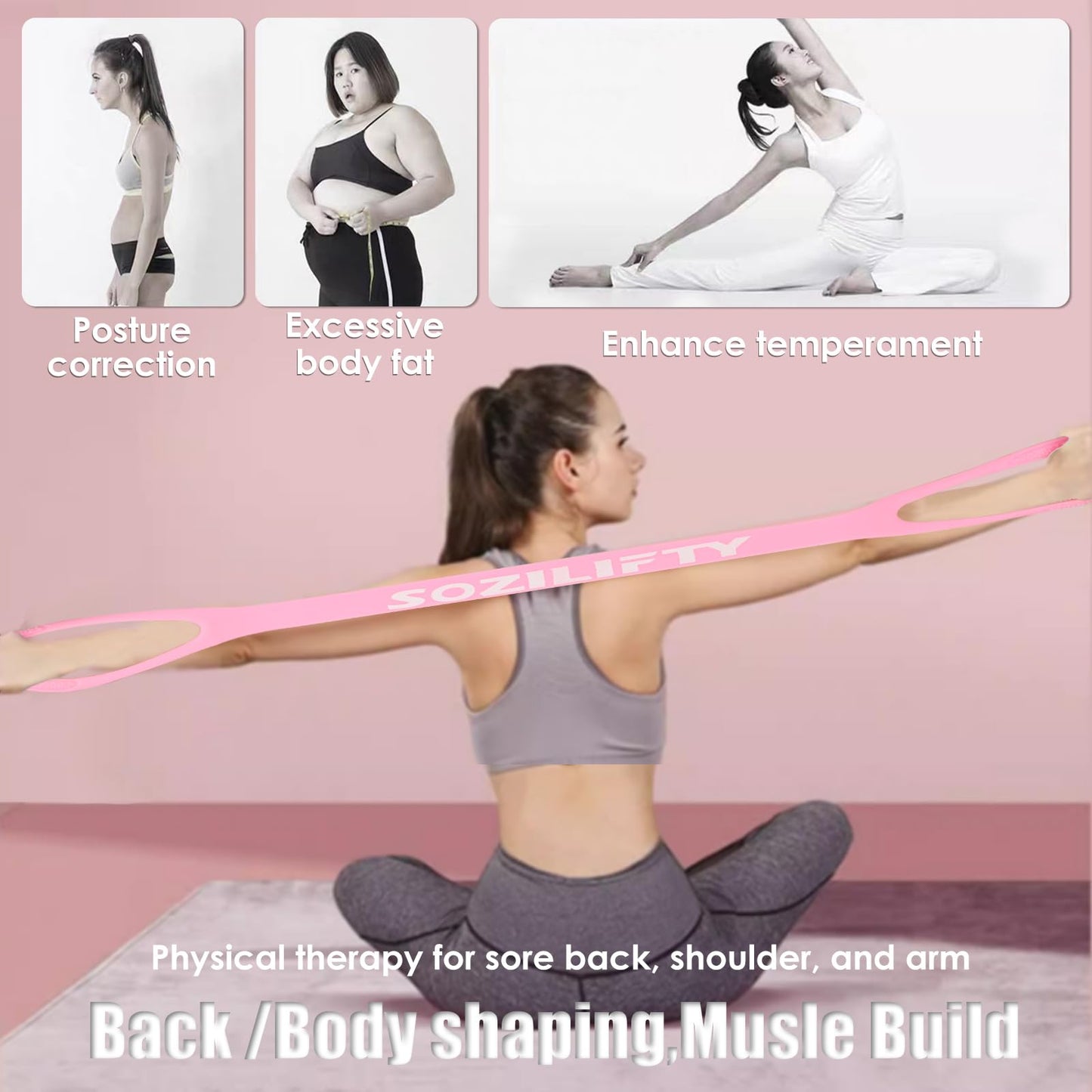 Figure 8 Resistance Band (Upgraded),Elastic Band, Stretch Bands, with Storage Bag, for Arm,Shoulder, Back,Leg Stretching Workout, Portable Home Office Elastic Ropes for Yoga, Pilates (Pink)